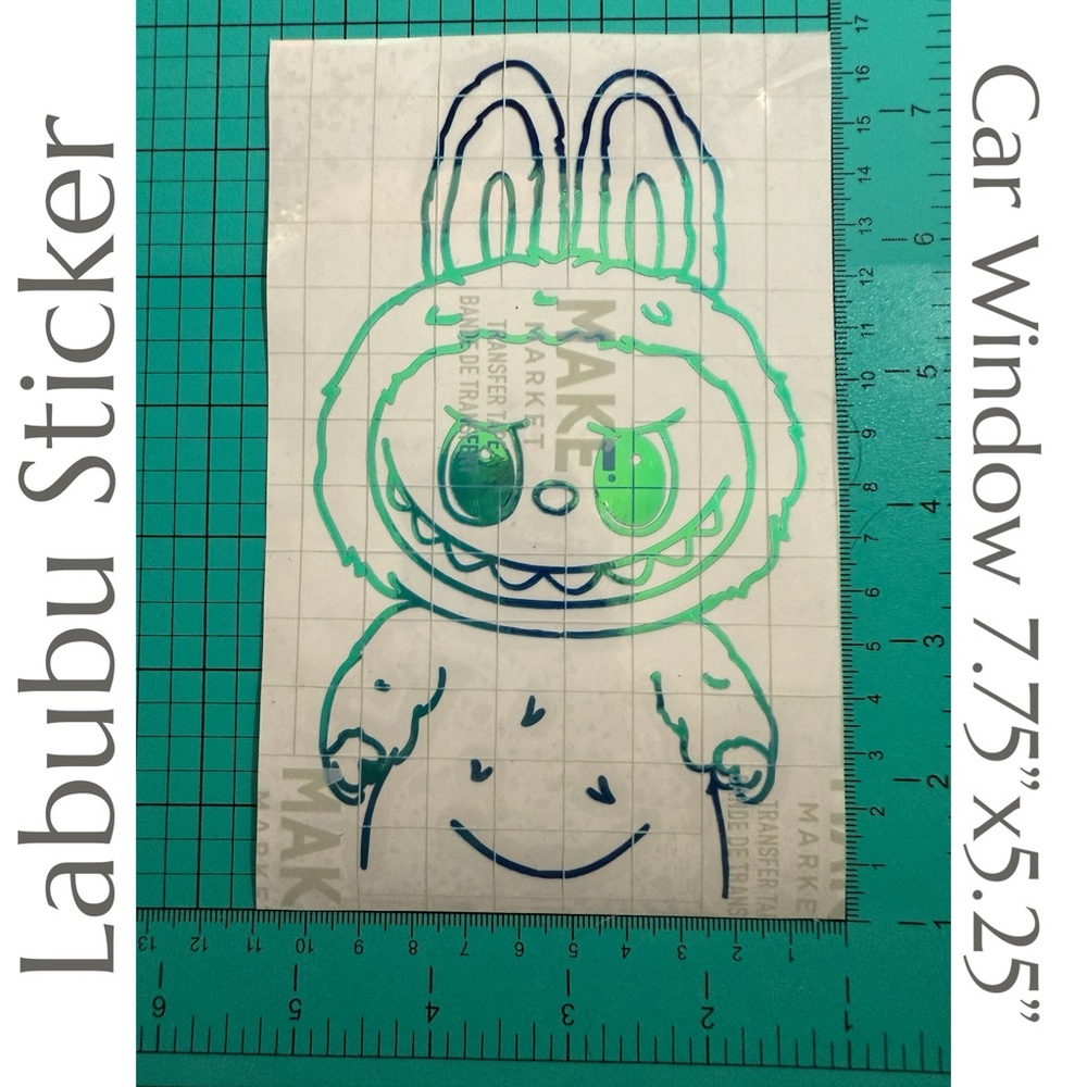 POP MART LABUBU - Car Window Sticker - 7.75” x 5.25” Vinyl Decal - Blue Green